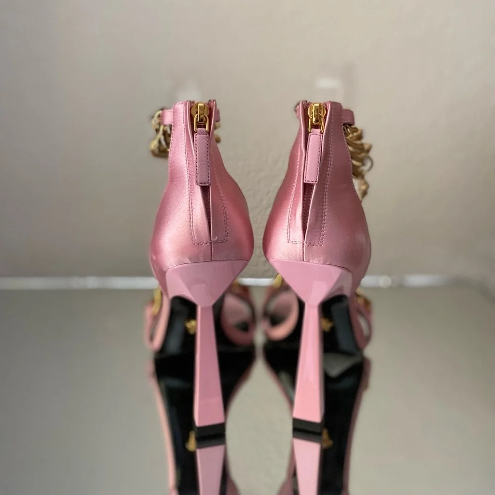 New Versace Crystal Chain High-Heel Sandals Pink 37 $1,725 - Picture 6 of 16
